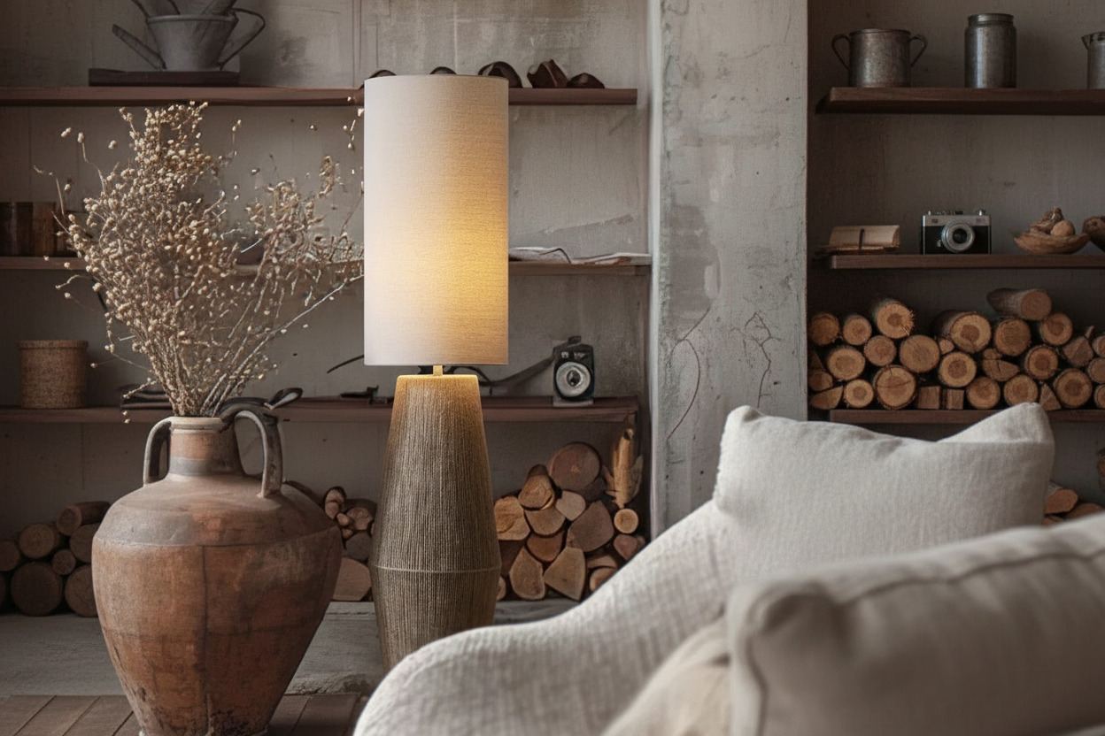 THE PALESTRINA FLOOR LAMP | HAND-WOVEN NATURAL HEMP & ORGANIC LINEN | CLHJAWP48 - Floor Lamps