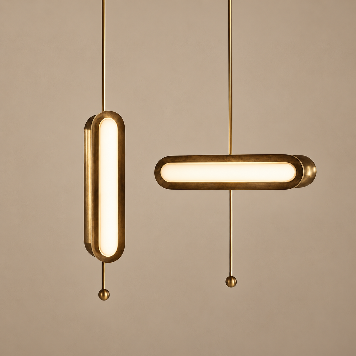 Opal Glass Pill Pendant Solid Copper | Hang it Vertical or Horizontal one Continuous Bar of Light Casalola Lights