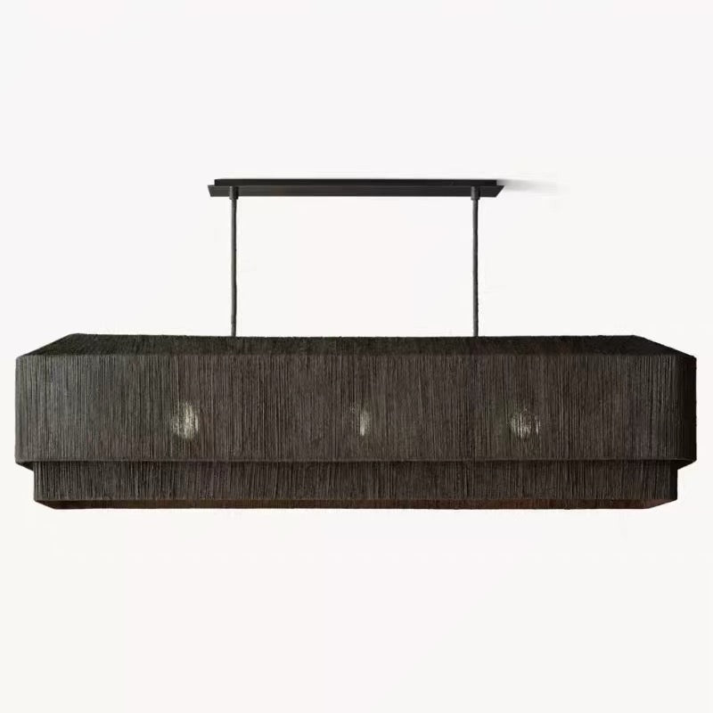 Black Rattan Linear Chandelier Copper | Glare Free Over a Dining Table or Island Custom Stem Length Casalola Lights