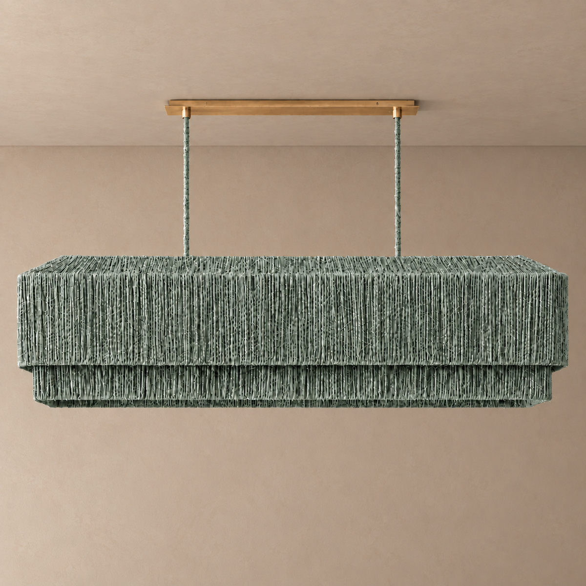 Sage Green Rattan Linear Chandelier Copper | Over a Kitchen Island Stems Made to your Ceiling Casalola Lights Luxury