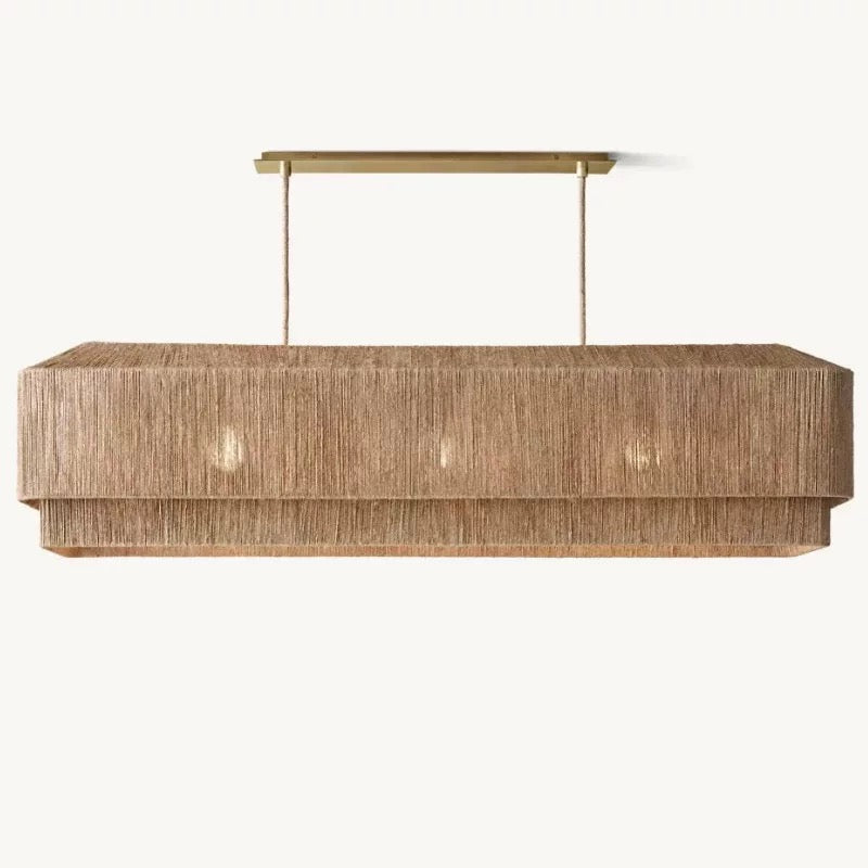 THE SALMA LINEAR SUSPENSION | HAND-WOVEN RATTAN & SOLID COPPER | NATURAL - Chandeliers