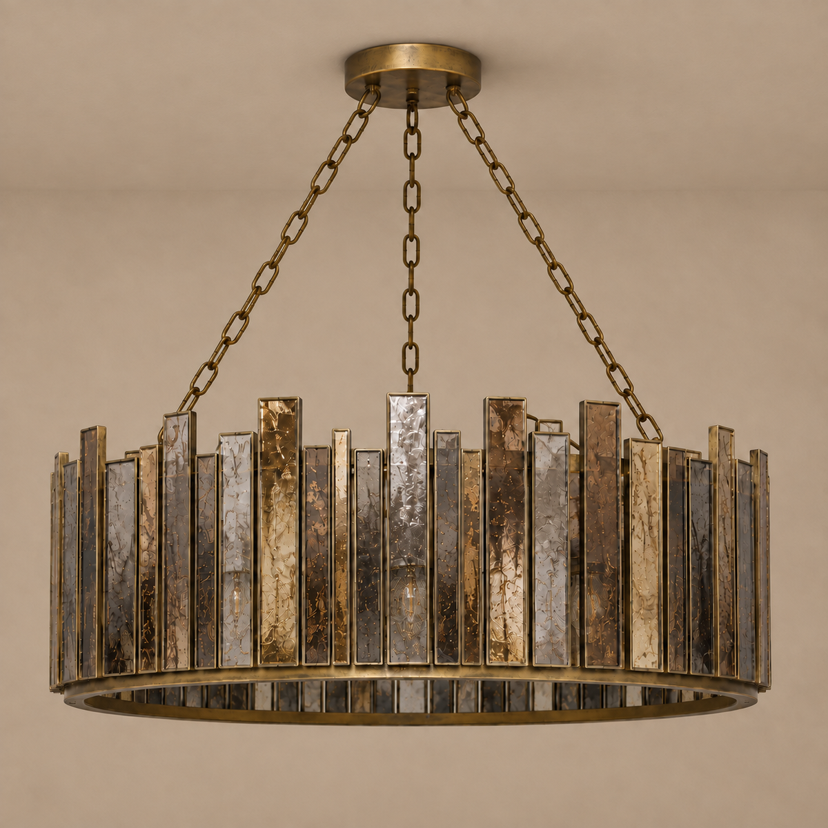 Antique Mirrored Glass Drum Chandelier Aged Brass | Shallow Profile Lamps Hidden Living Room Casalola Lights Luxury