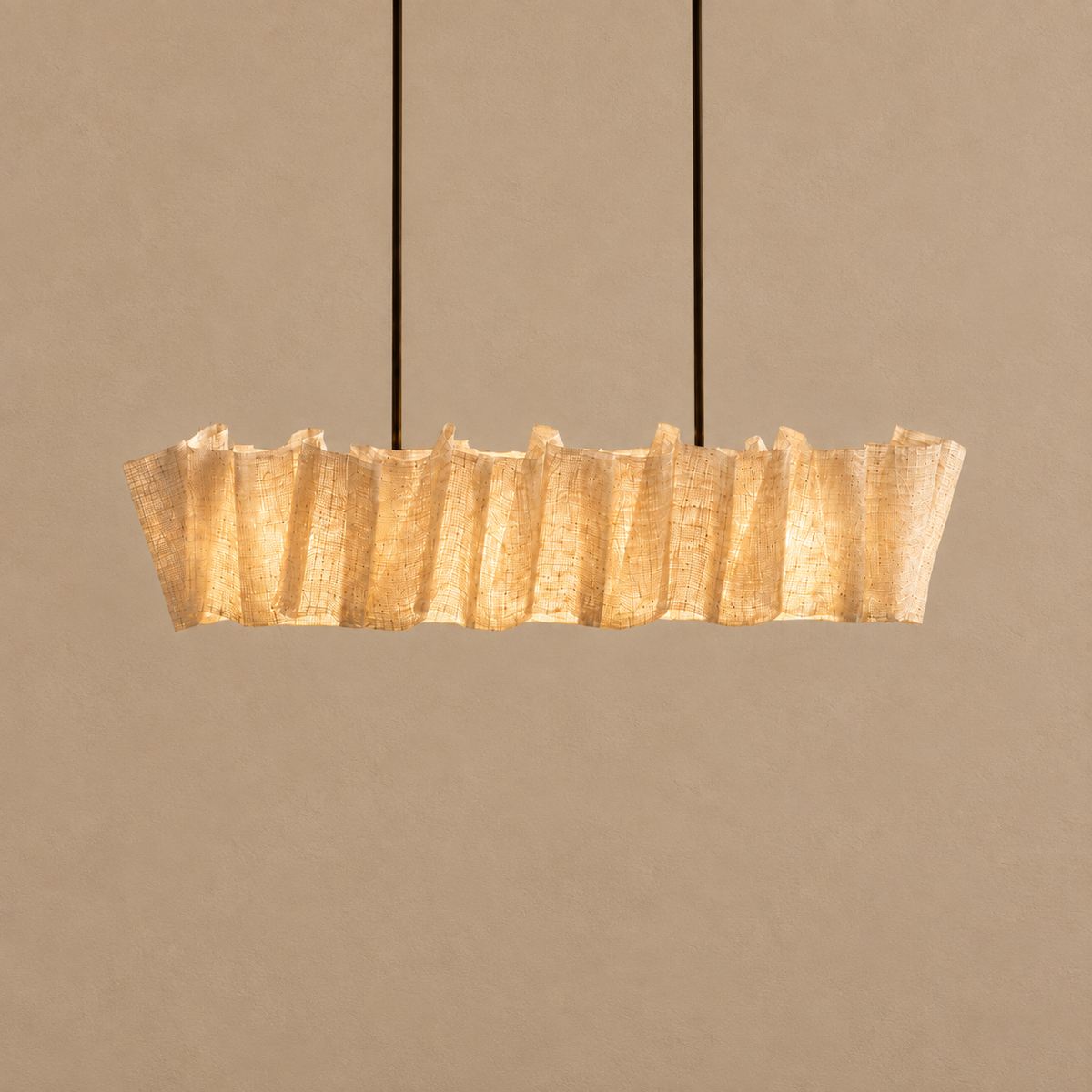 Handwoven Abaca Linear Chandelier | Natural Fiber Filters the Light Two Lengths Kitchen Island Casalola Lights Luxury