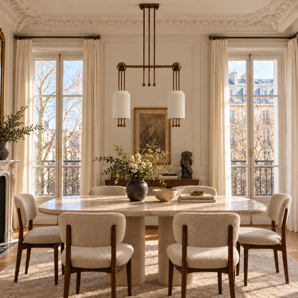 Ceramic Linear Chandelier for Dining Room | Fluted Unglazed Solid Copper 37 in Long 2 Lights Casalola Luxury Lamps