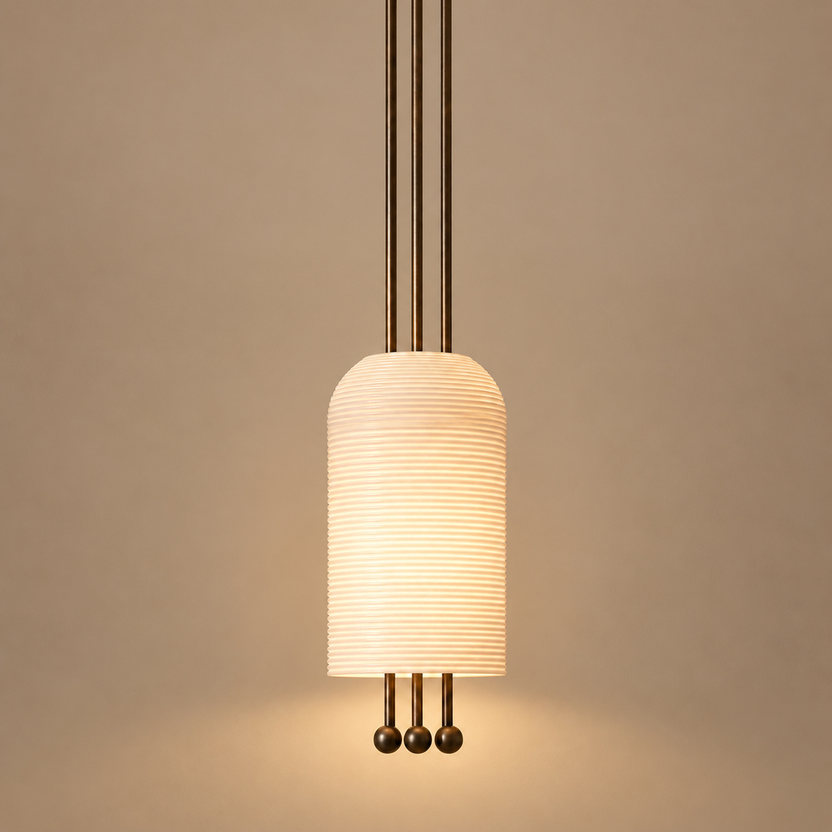 Fluted Ceramic Pendant Solid Copper | Unglazed Biscuit Glows Through Island Vanity or Bedside Casalola Lights Luxury