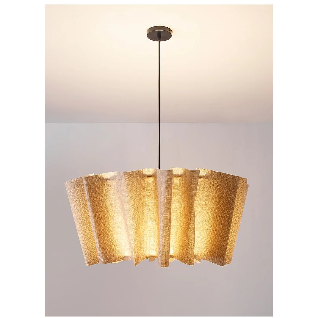 Japandi hand-knitted pendant in a dining area