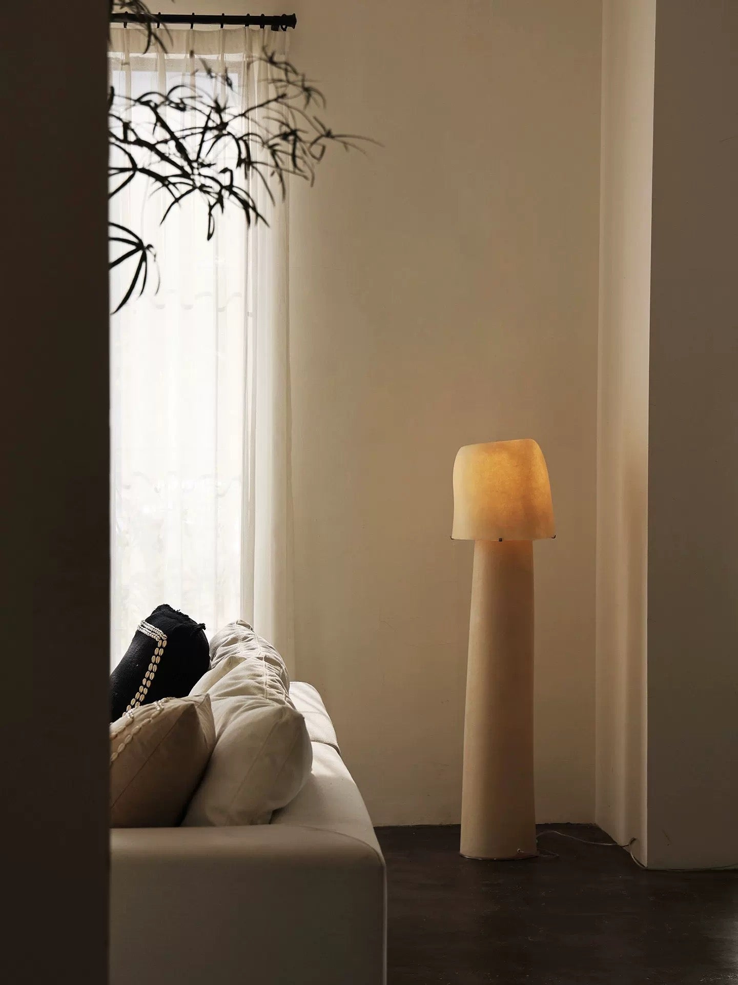Minimalist Cylinder Floor Lamp | 132cm Wabi-sabi Totem | Translucent Stone-paper Texture | Soft Glow Resin | Casalola