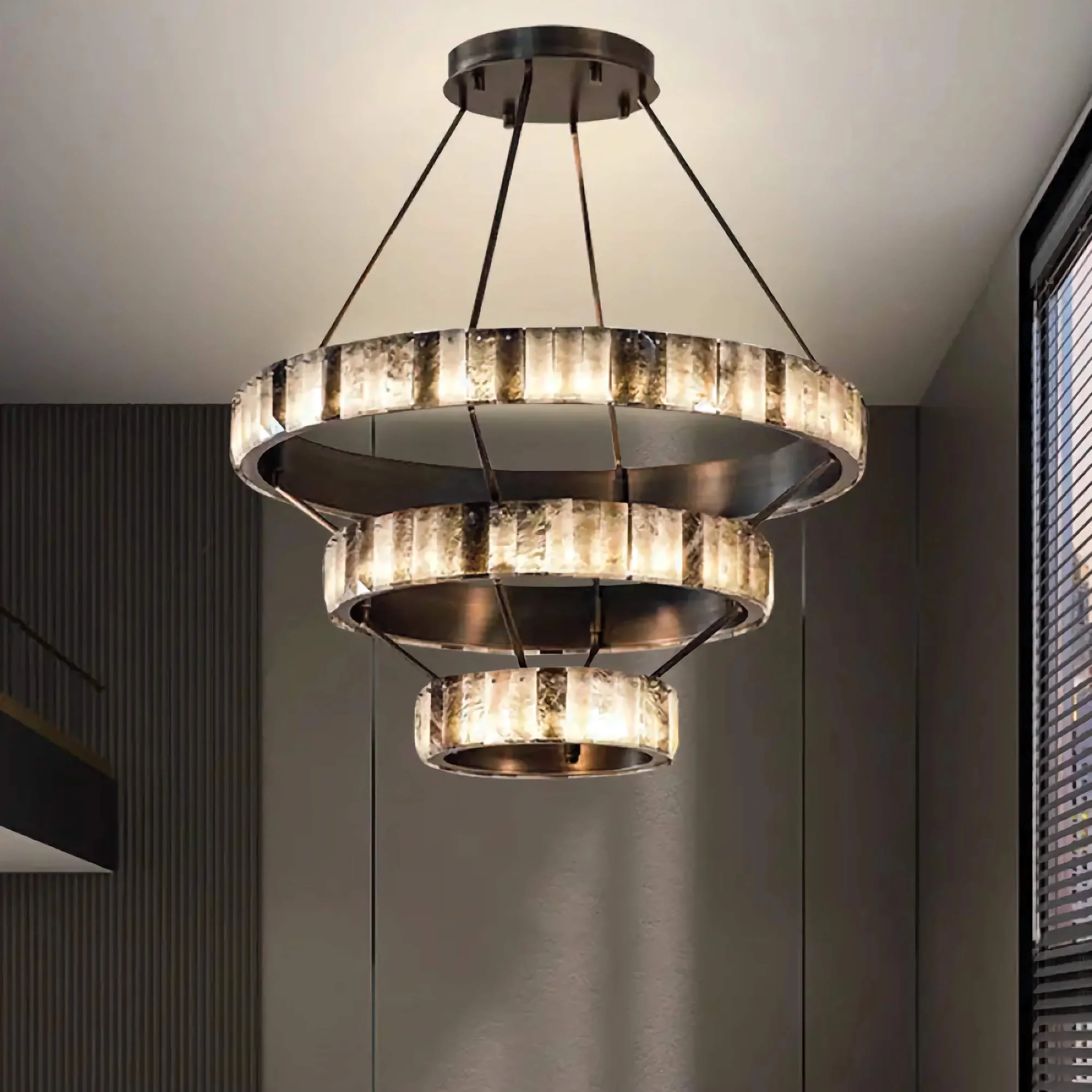 Tiered Alabaster Spiral Chandelier | Grand Stairwell Statement Light