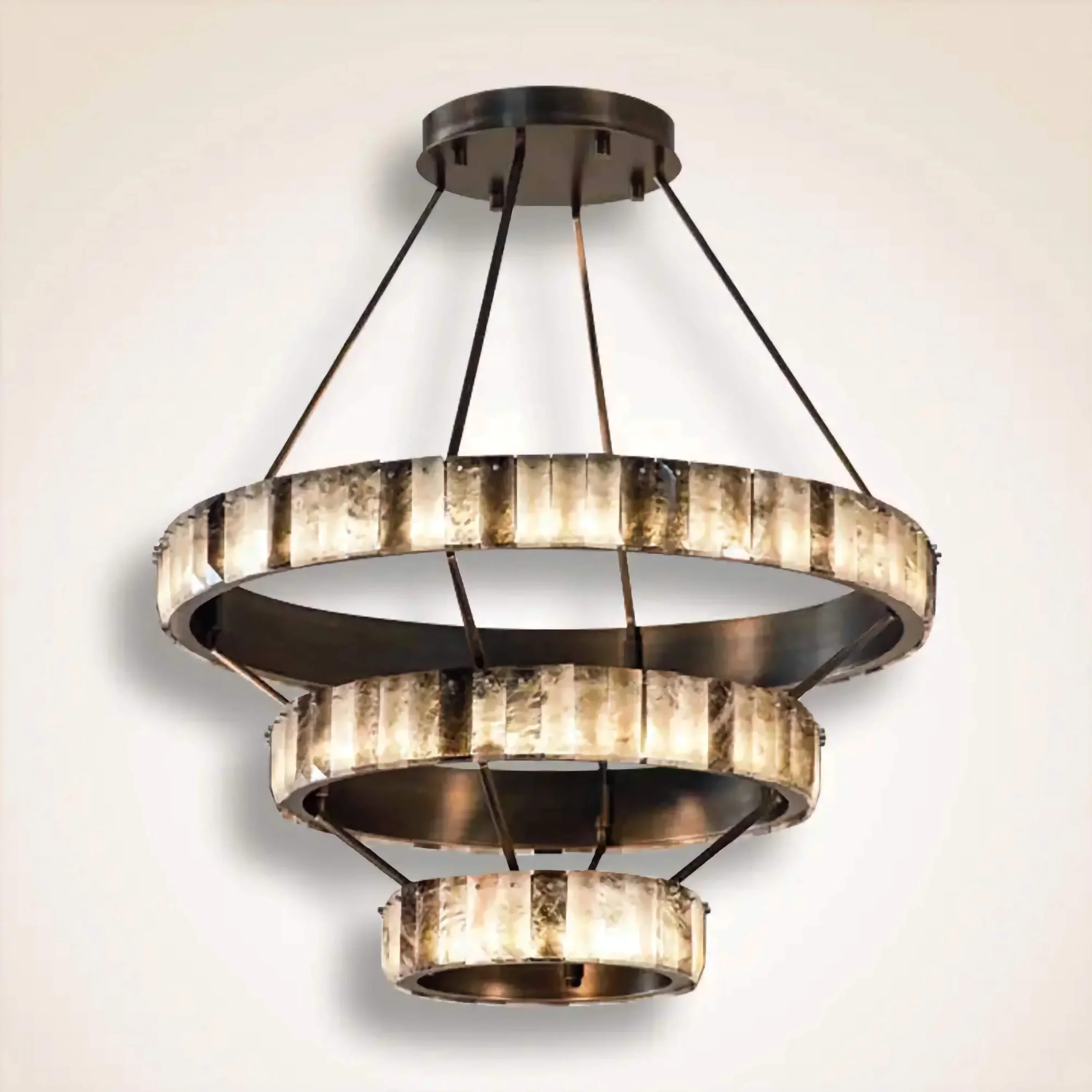 Tiered Alabaster Spiral Chandelier | Grand Stairwell Statement Light