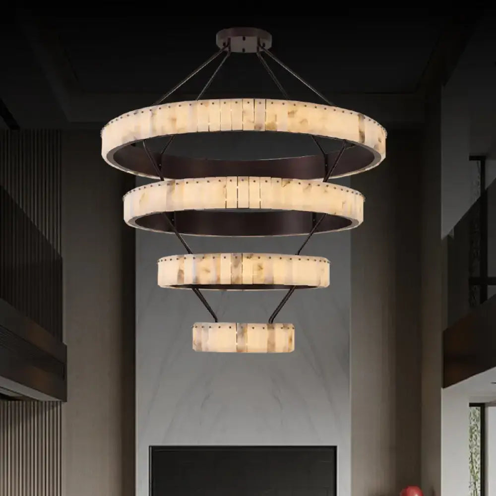 Tiered Alabaster Spiral Chandelier | Grand Stairwell Statement Light - Chandeliers