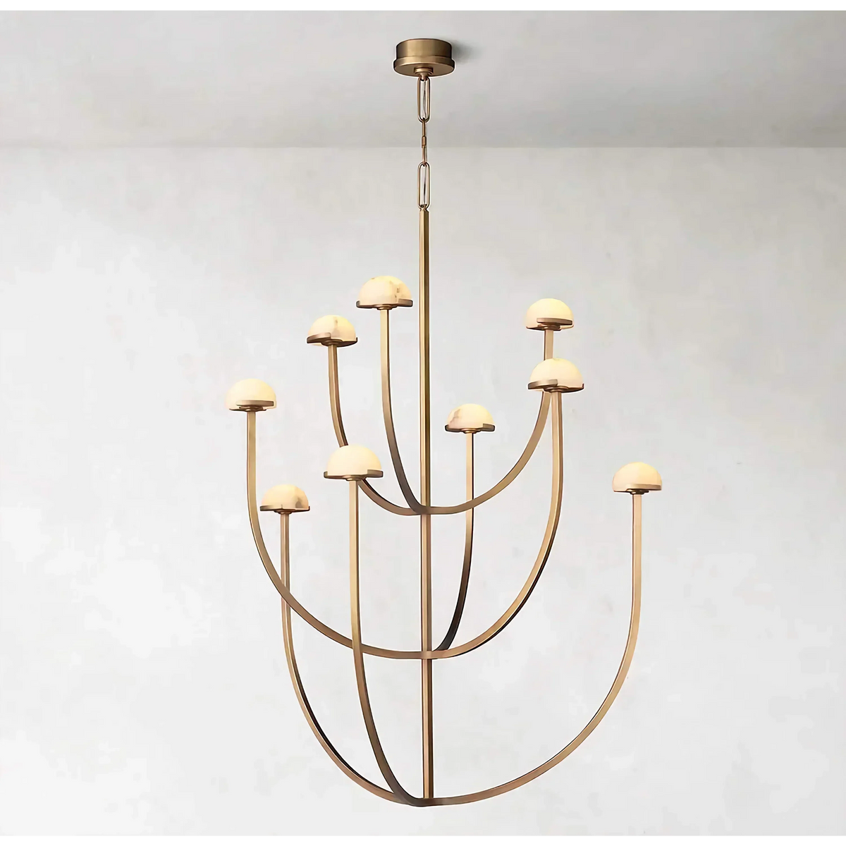 Genuine Alabaster Dome Chandelier Brass or Black | 3 6 9 Heads Custom Rod for a High Ceiling Casalola Lights Luxury