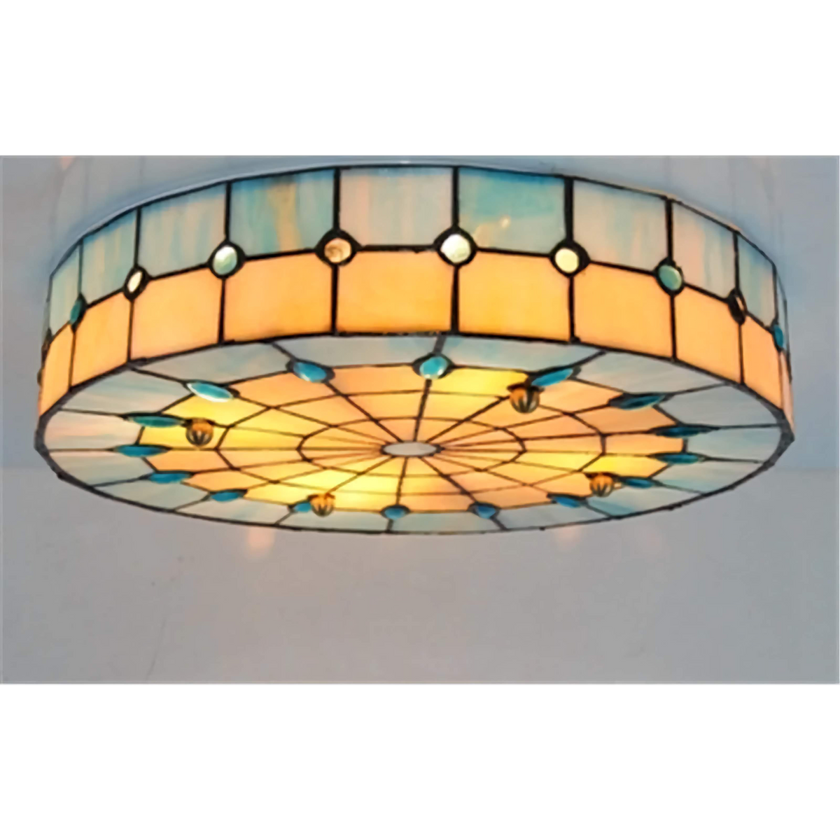 Blue Stained Glass Flush Mount Hand Leaded | Shallow for a Low Ceiling Three Sizes from Hallway Up Casalola Lights