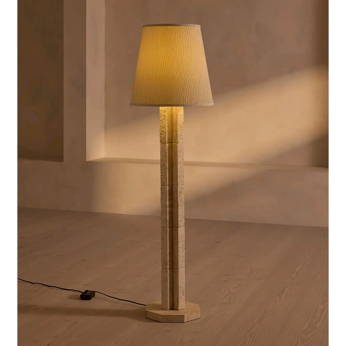 Genuine Travertine Floor Lamp Pleated Shade | 160cm Tall E26/e27 Dimmable Option Natural Stone Casalola Lights Luxury