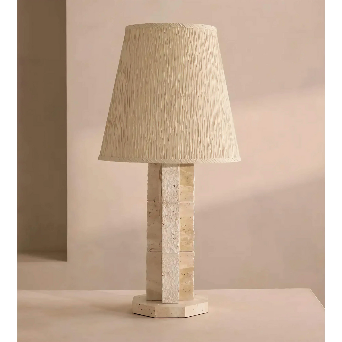 Large Travertine Table Lamp for Living Room and Entryway Console | Tall Stacked Stone Dimmable Option Casalola Lights
