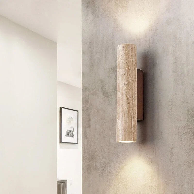 Genuine Travertine Cylinder Wall Sconce | Up & Down Hallway Light Staircase Wabi Sabi Casalola Lights Luxury Lamps
