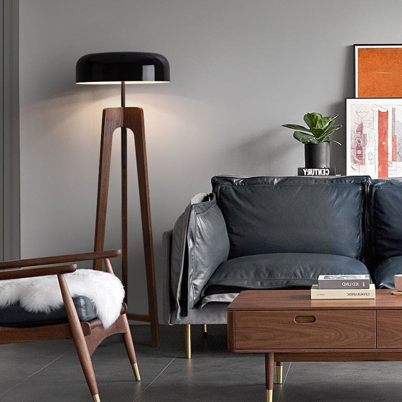 Tripod Lamp Wood Black Acrylic Lampshade Table and Floor Lighting Japandi Decor - Lamps