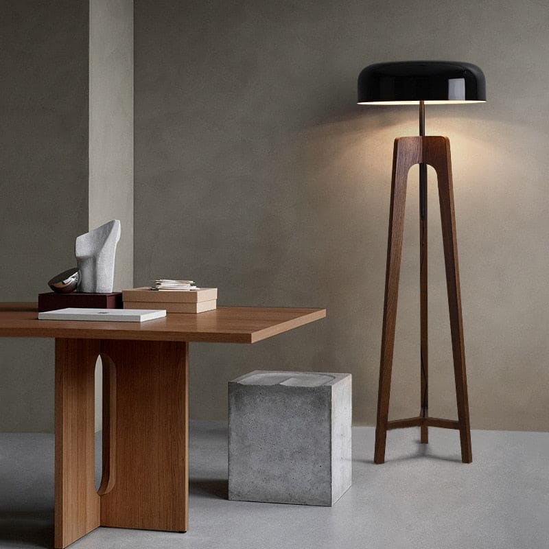 Tripod Lamp Wood Black Acrylic Lampshade Table and Floor Lighting Japandi Decor - Lamps