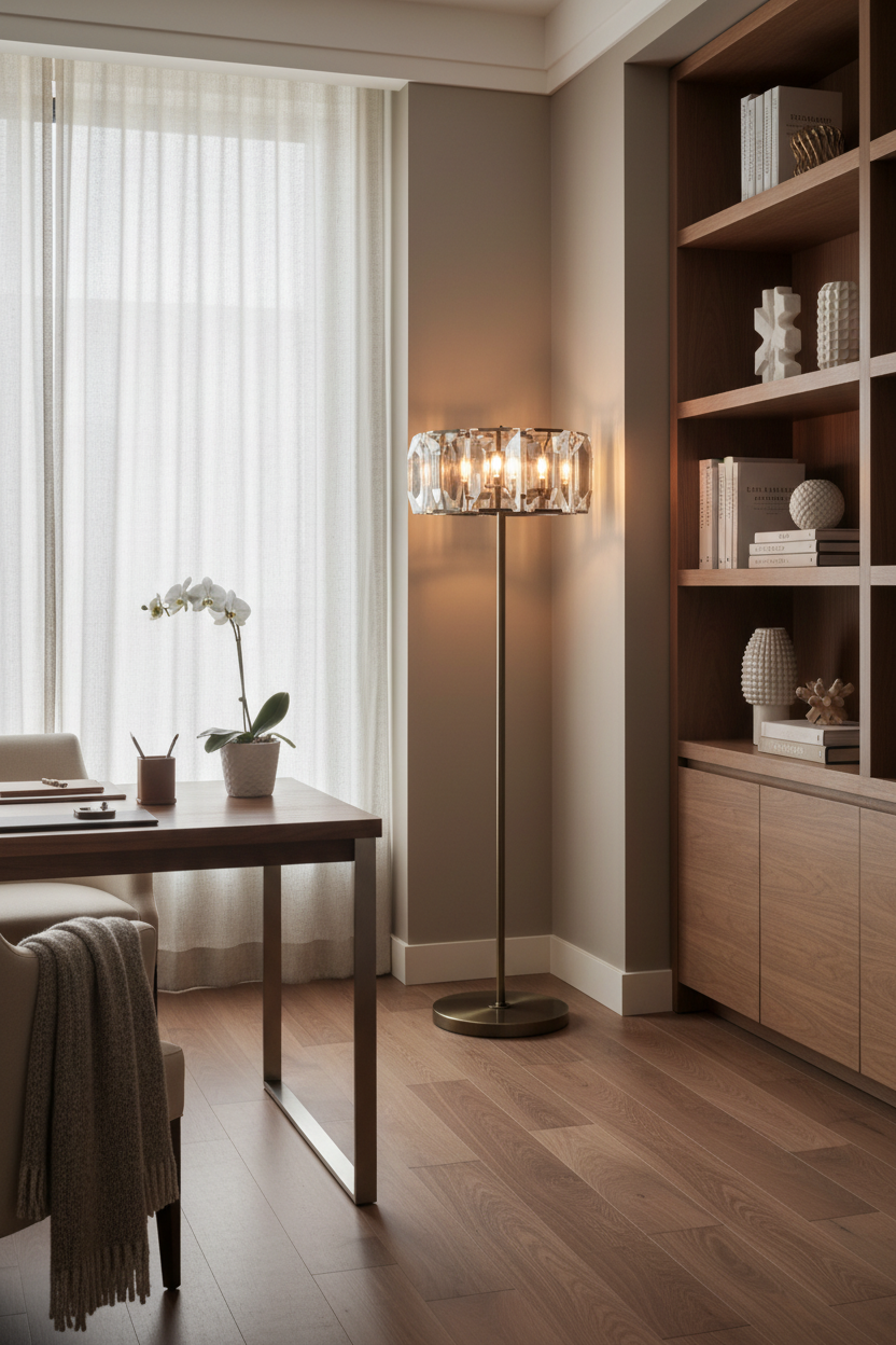 Crystal and Copper Floor Lamp for Living Room Bedroom | Art Deco Faceted Drum Shade Dimmable Option Casalola Lights