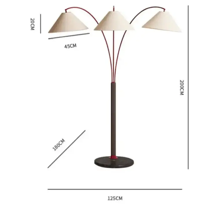 Triple Arm Linen & Marble Floor Lamp | Mid-century Modern Design - Lamps