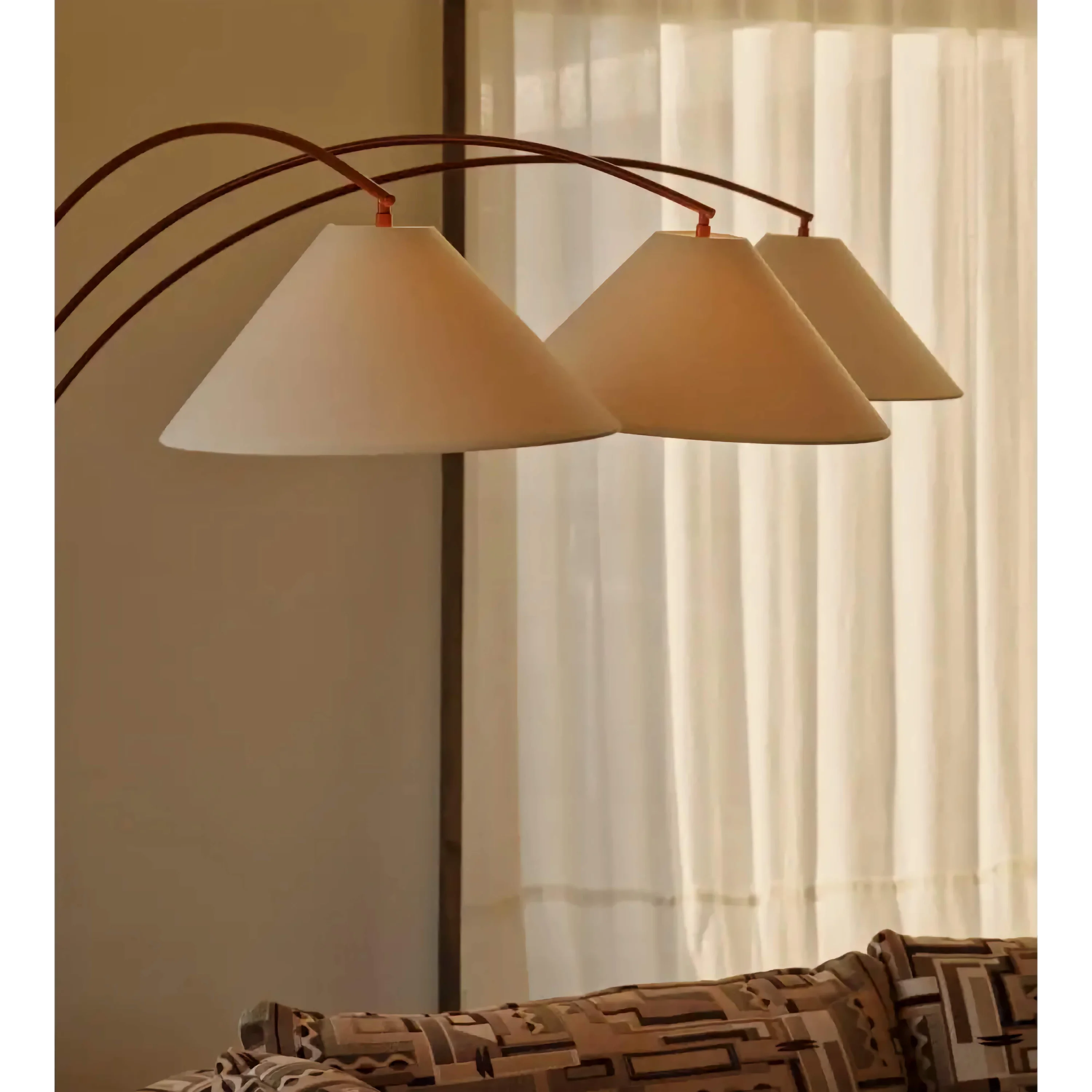 Solid Marble & Linen Triple-arm Floor Lamp | Mid-century Italian Modern | 185cm Tall Arch | Casalola Lights