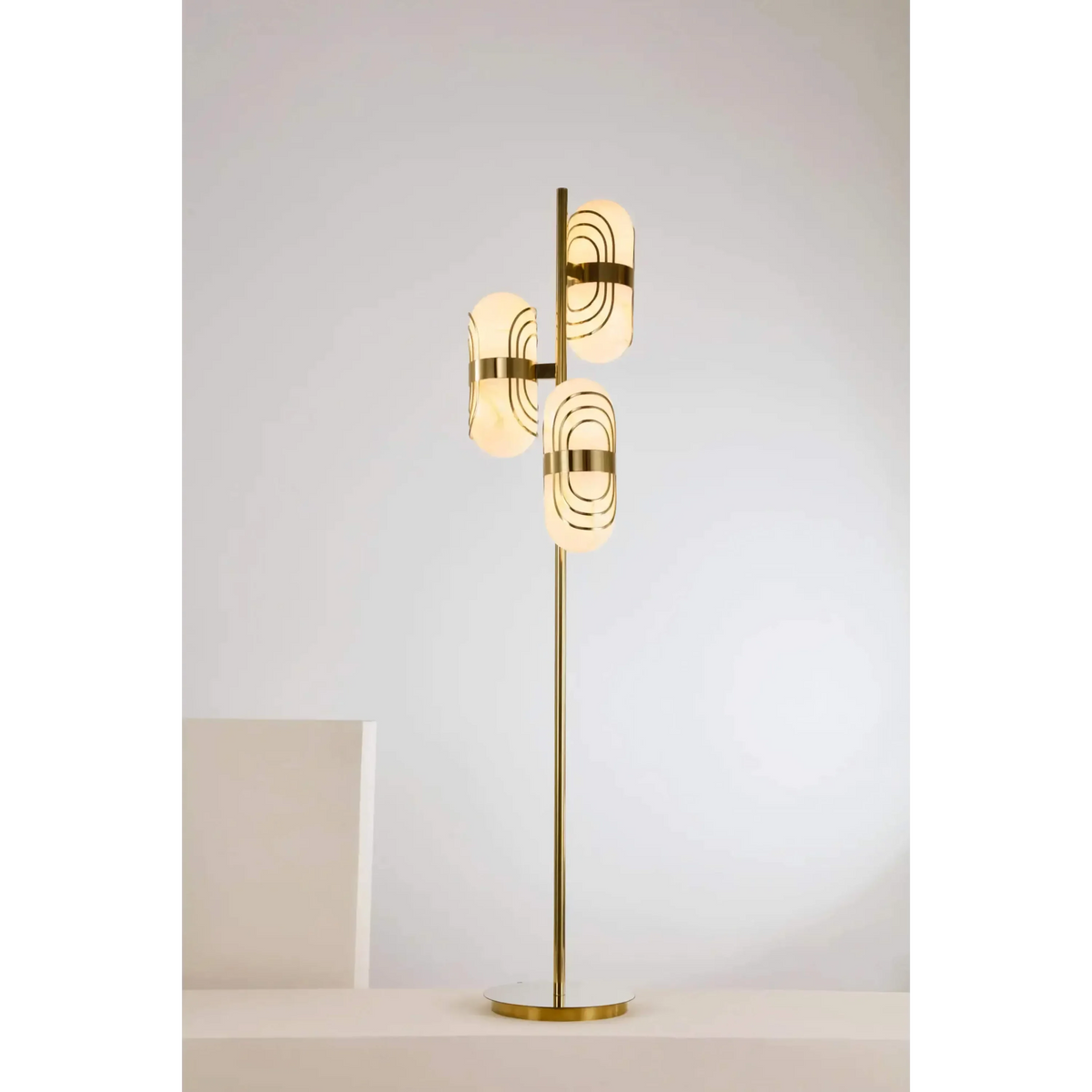 Gold 3 Light Floor Lamp for Living Room and Entryway | Modern Glass Shades Art Deco Stainless Steel Casalola Lights