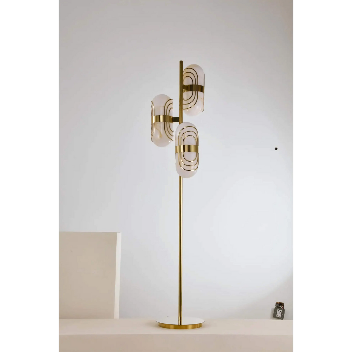 Gold 3 Light Floor Lamp for Living Room and Entryway | Modern Glass Shades Art Deco Stainless Steel Casalola Lights