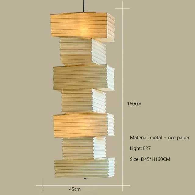 Tall paper pendant casting calm even light in a bedroom