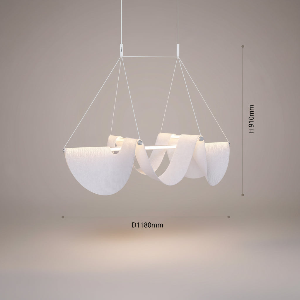 Linear Draped Silk Pendant Light | Modern Architectural Suspension | Dutch & Iron Frame | Available in 78cm 118cm