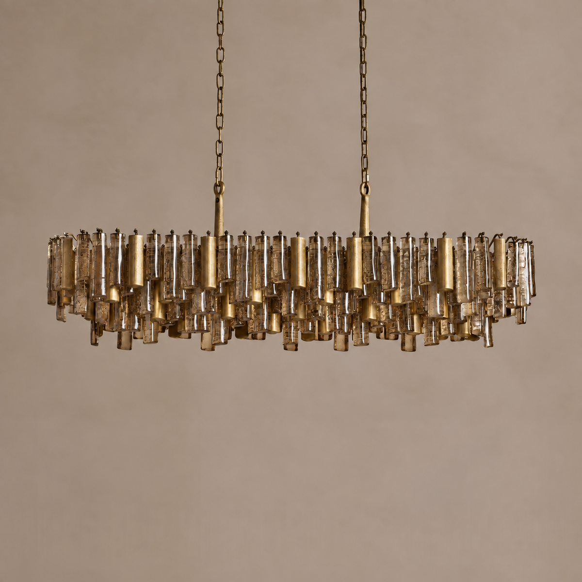 Cast Glass Linear Chandelier Brass 16 Light | Over a Long Dining Table or Island Custom Chain Drop Casalola Lights