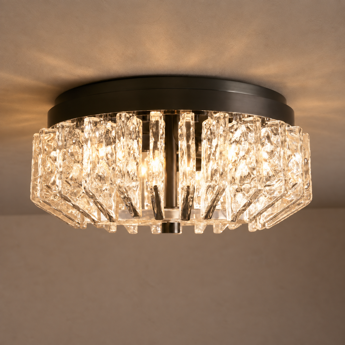 Black Fluted Glass Flush Mount Stainless Steel | Art Deco Close to Ceiling Light for a Hallway Casalola Lights Luxury