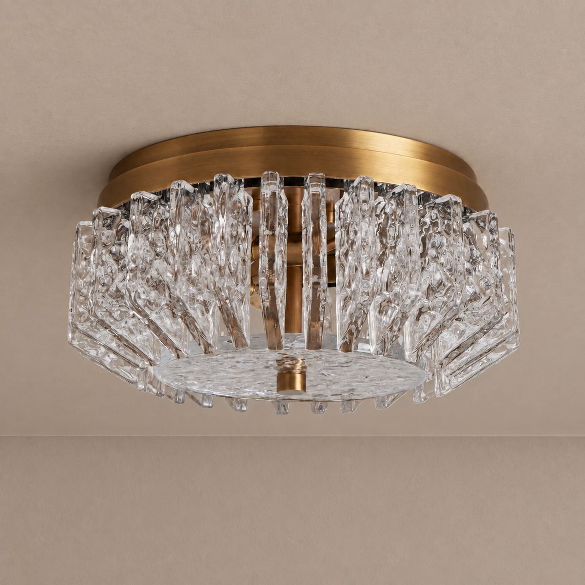Textured Glass Flush Mount Brass | Decorative Light where a Chandelier Won’t Fit Bedroom or Entry Casalola Lights
