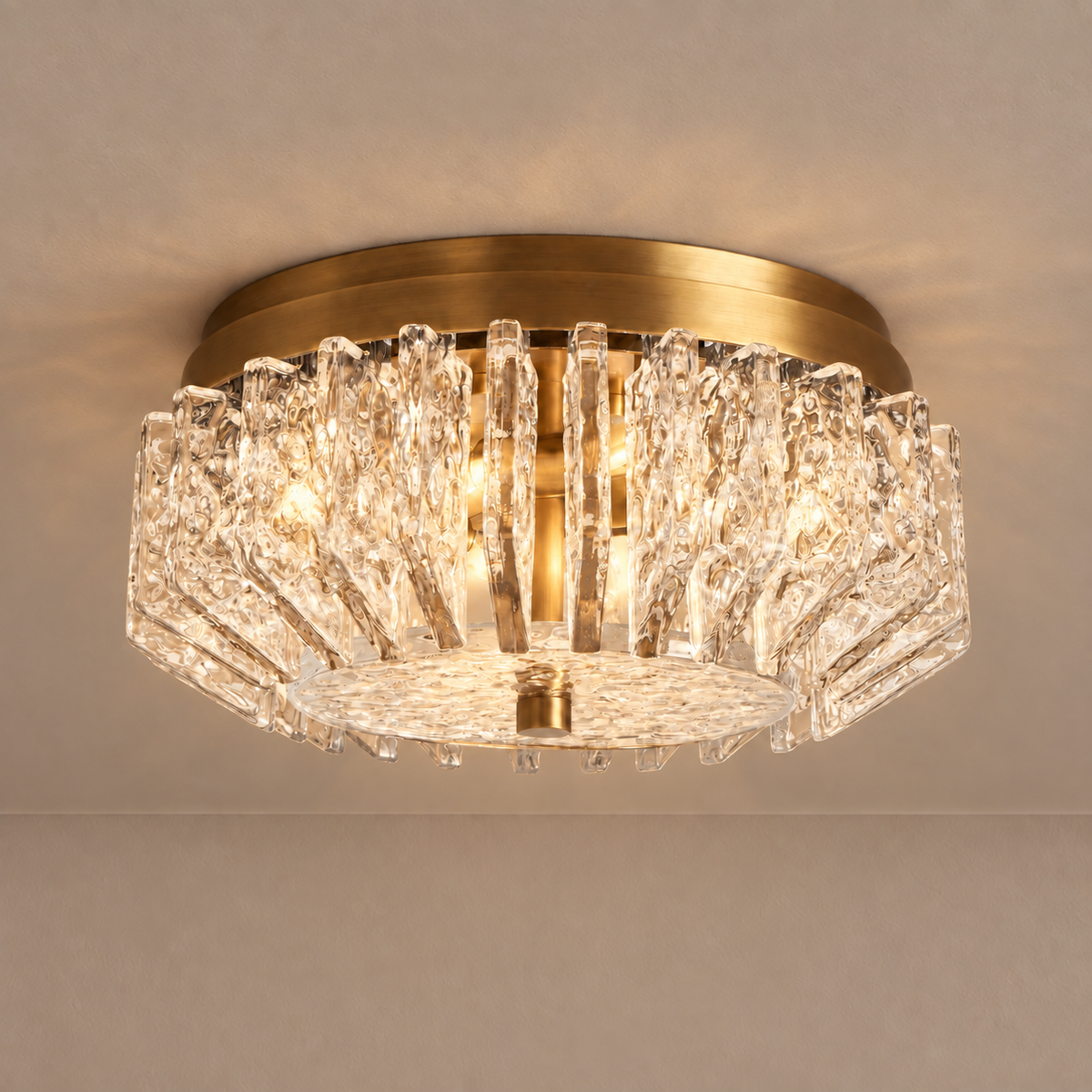 Textured Glass Flush Mount Brass | Decorative Light where a Chandelier Won’t Fit Bedroom or Entry Casalola Lights