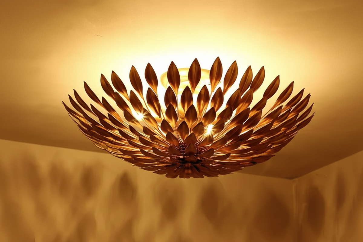 Brass Nest Flush Chandelier | Hand-forged Gilded Leaf Ceiling Light Vintage Entry & Boutique Casalolalights Luxury