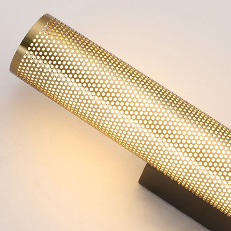 Brass Cylinder Wall Sconce – Modern Perforated Metal Design Ambient Lighting Fixture for Hallways & Bedrooms - Sconces