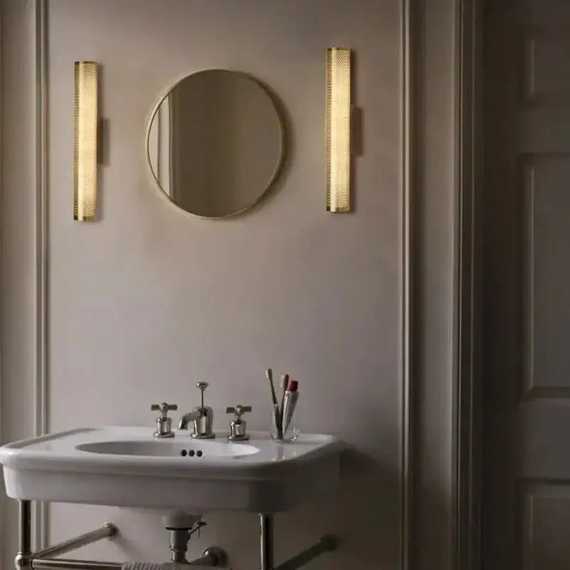 Brass Cylinder Wall Sconce – Modern Perforated Metal Design Ambient Lighting Fixture for Hallways & Bedrooms - Sconces