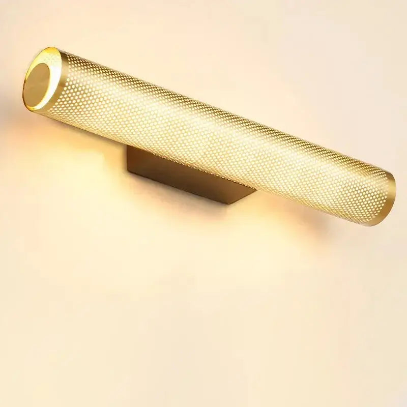 Brass Cylinder Wall Sconce – Modern Perforated Metal Design Ambient Lighting Fixture for Hallways & Bedrooms - Sconces
