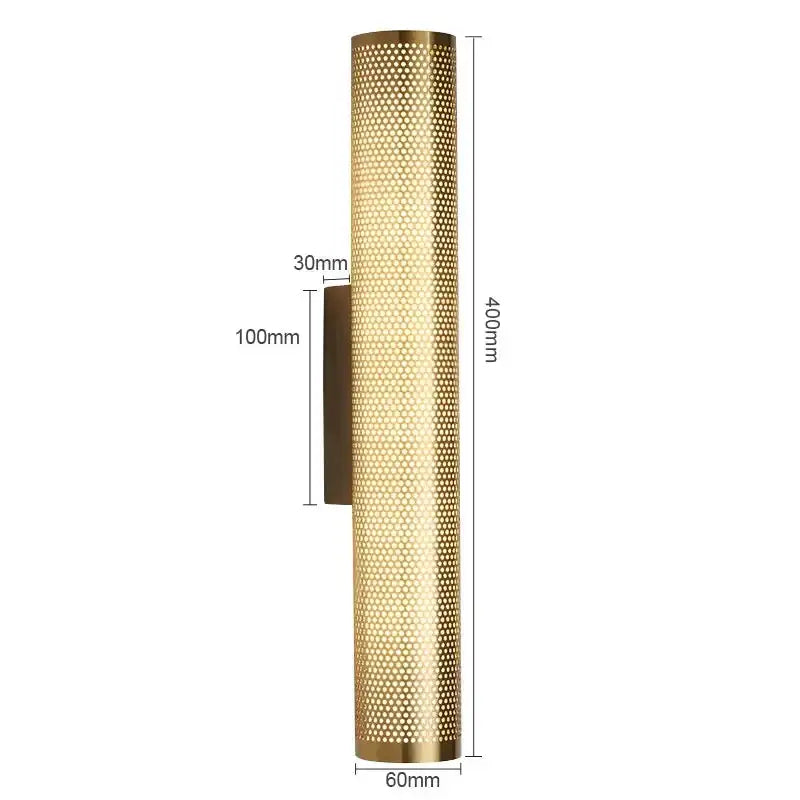 Brass Cylinder Wall Sconce – Modern Perforated Metal Design Ambient Lighting Fixture for Hallways & Bedrooms - Sconces