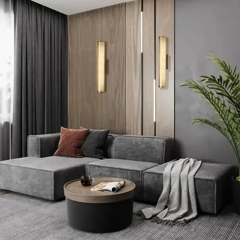 Brass Cylinder Wall Sconce – Modern Perforated Metal Design Ambient Lighting Fixture for Hallways & Bedrooms - Sconces