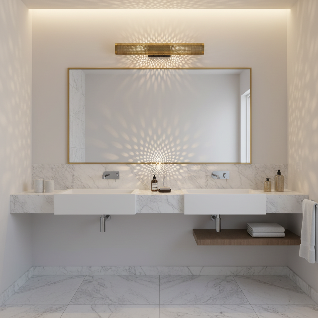 Brass Cylinder Wall Sconce – Modern Perforated Metal Design Ambient Lighting Fixture for Hallways & Bedrooms