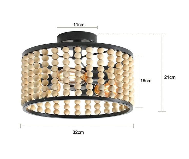 Vintage Ceiling Lamp | Wooden Bead Chandelier | Cottagecore for Bedroom Living Room Hallway - Semi-flush Mounts