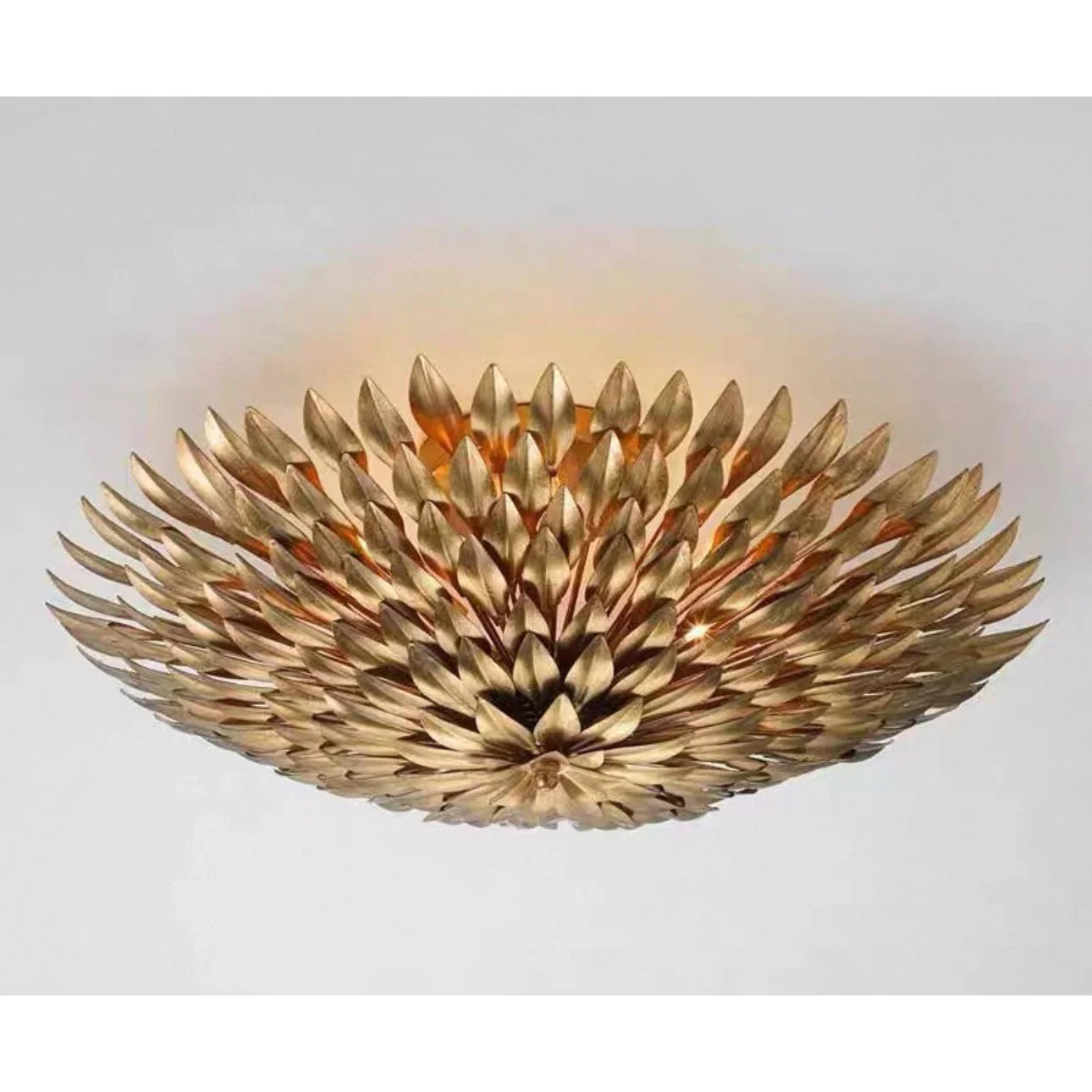 Hand Forged Gilded Leaf Flush Chandelier | Vintage Brass Nest Ceiling Light for Boutique Interiors