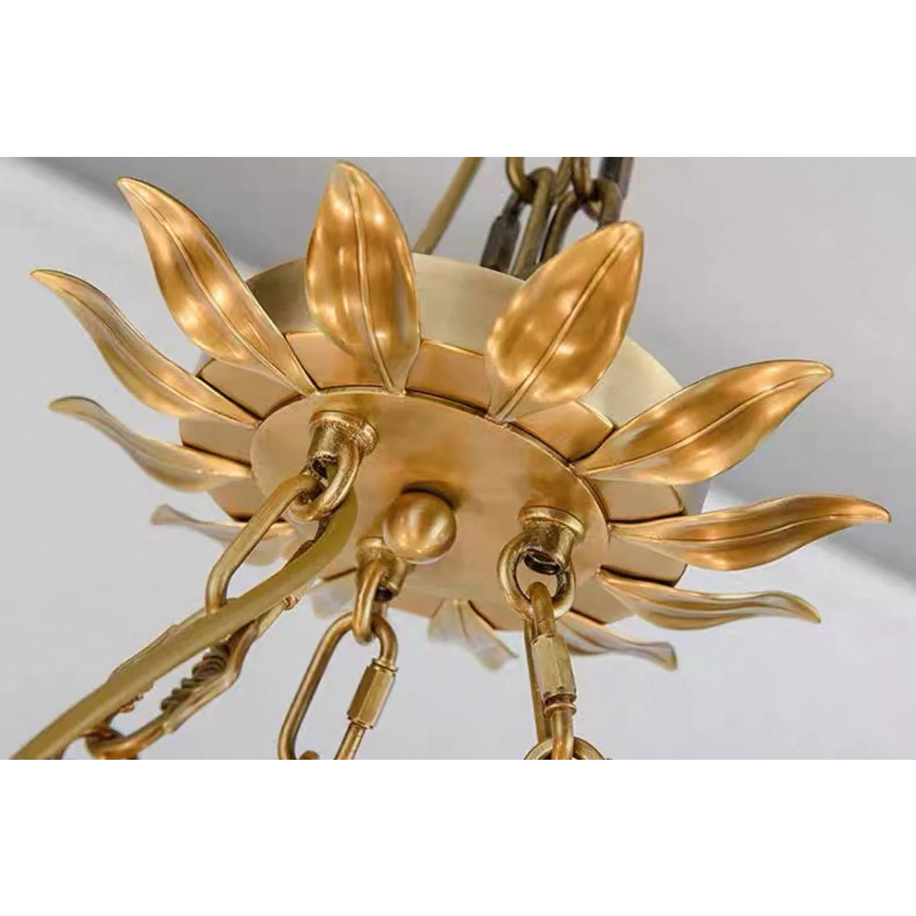 Hand Forged Gilded Leaf Flush Chandelier | Vintage Brass Nest Ceiling Light for Boutique Interiors