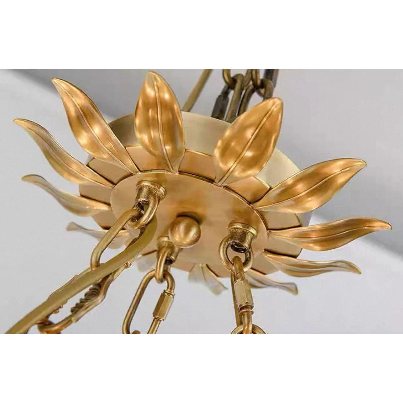 Hand Forged Gilded Leaf Flush Chandelier | Vintage Brass Nest Ceiling Light for Boutique Interiors