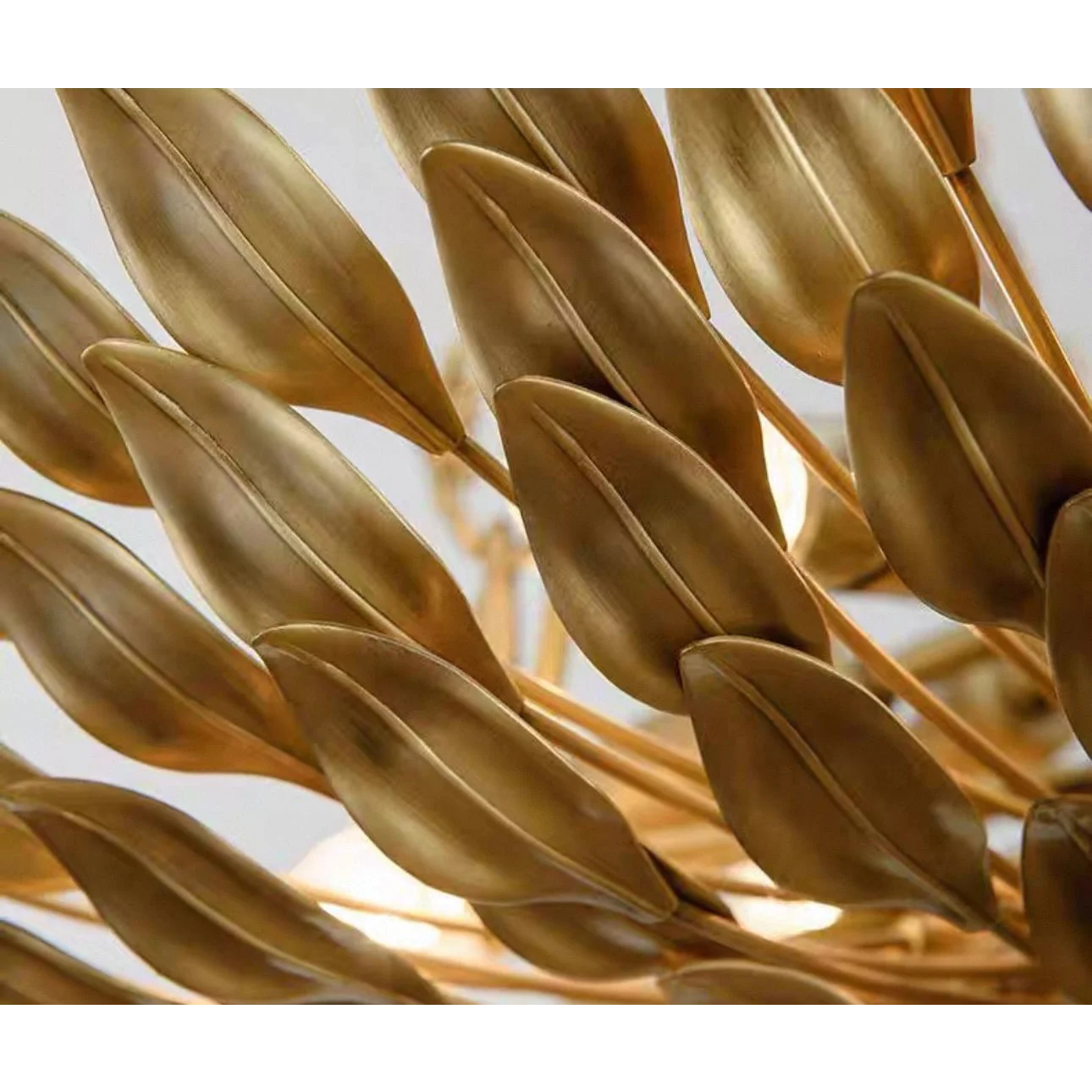 Hand Forged Gilded Leaf Flush Chandelier | Vintage Brass Nest Ceiling Light for Boutique Interiors