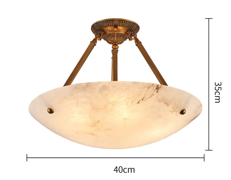 Round Alabaster Bowl Semi Flush Mount | Vintage Brass Suspension Light for Gallery Ceilings