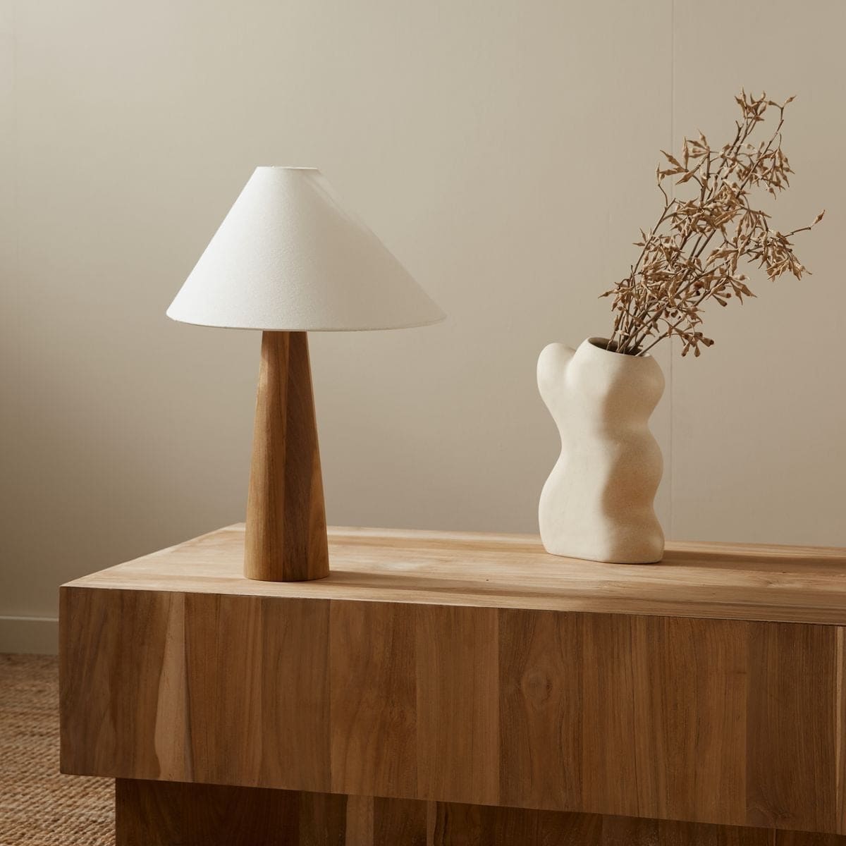 Vintage Solid Wood Table Lamp Japandi Lamps Unique Earth Tones