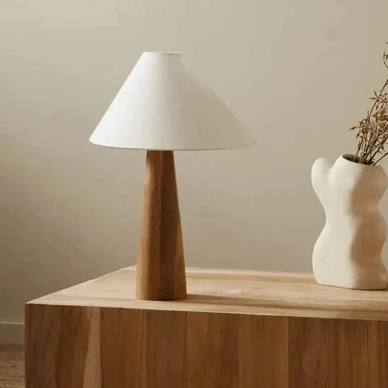 Vintage Solid Wood Table Lamp Japandi Lamps Unique Earth Tones