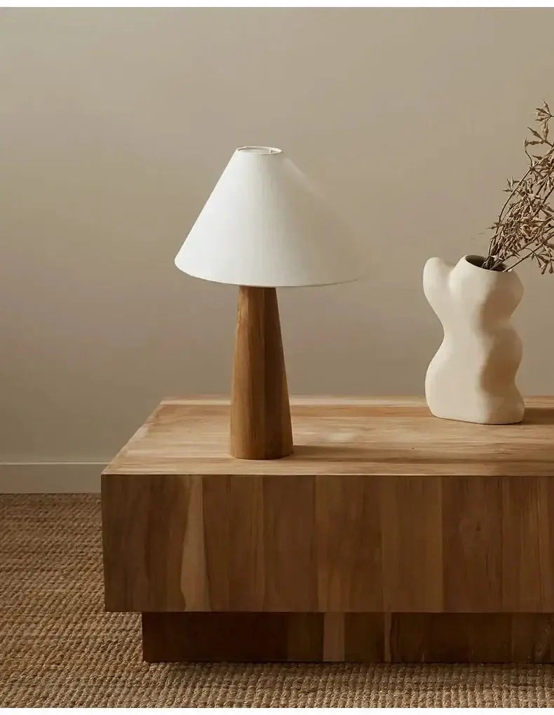Vintage Solid Wood Table Lamp Japandi Lamps Unique Earth Tones