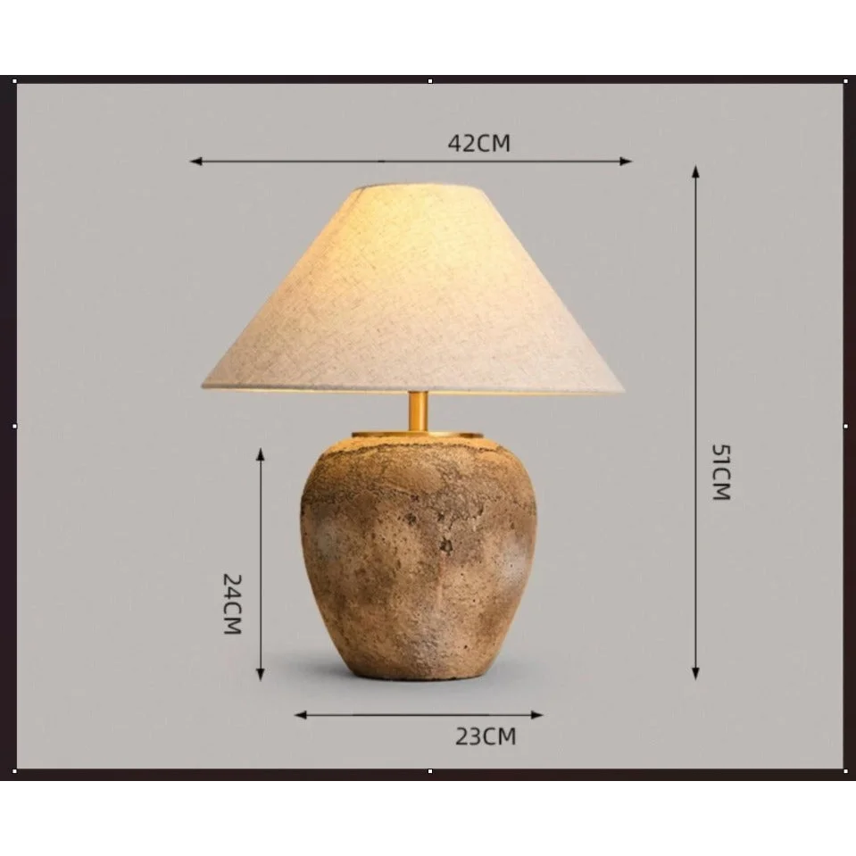Vintage Taupe Wabi Style Table Lamp | Ceramic Bedside