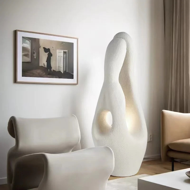 Wabi-sabi floor lamp beside a sofa